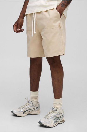 Tall Elasticated Waist Relaxed Fit Carpenter Shorts - natural