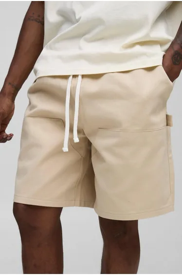 Tall Elasticated Waist Relaxed Fit Carpenter Shorts - natural