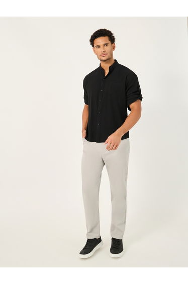 Solid Mandarin Collar Regular Fit Shirt