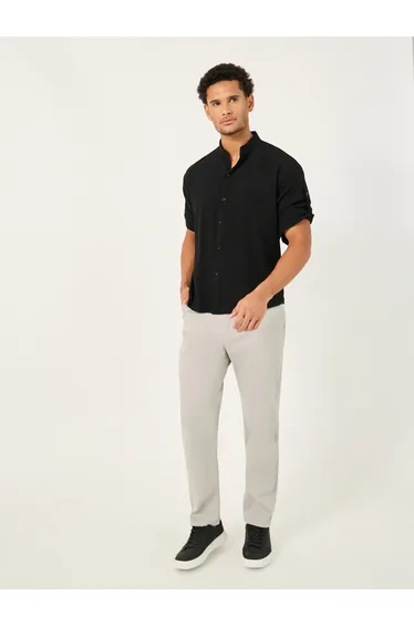 Solid Mandarin Collar Regular Fit Shirt
