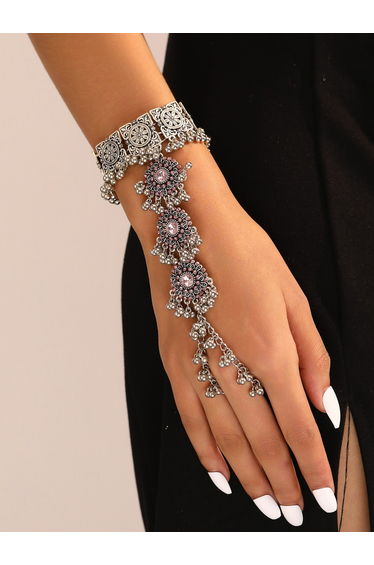 Silver Texture Tassel Hand Chain Bracelet