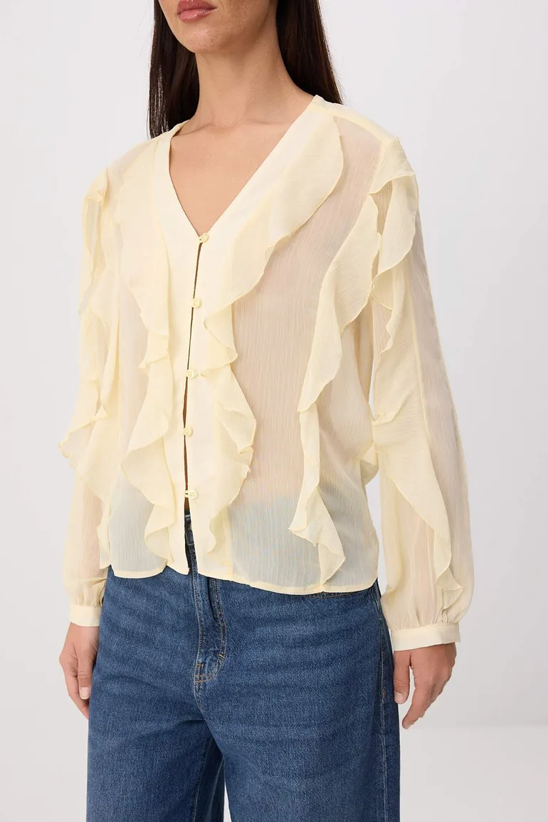 Light Yellow Flounce Boho Semi-Transparent Shirt - 2
