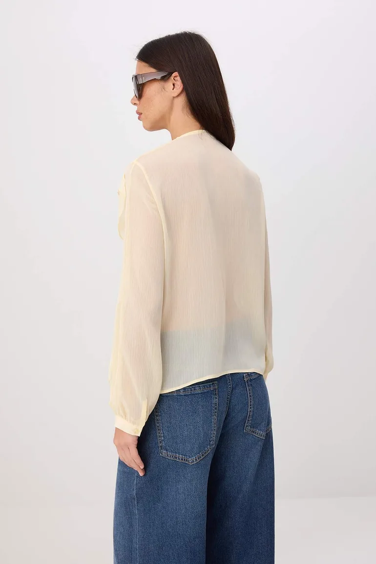 Light Yellow Flounce Boho Semi-Transparent Shirt - 3