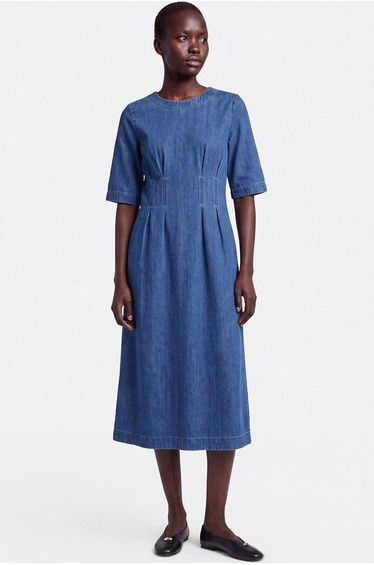 3/4 Length Sleeve Crew Neck Denim Maxi Dress