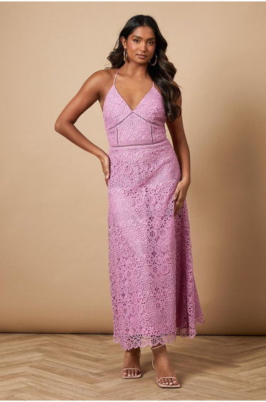 Lace Insert Strappy Midi Dress