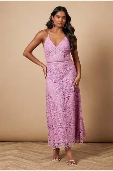 Lace Insert Strappy Midi Dress