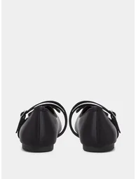 Black Satin Double-Strap Bow Detail Ballet Flats - 3