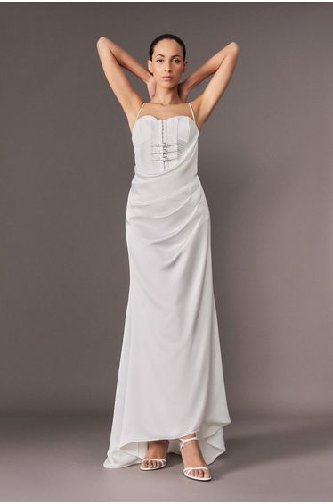 Archive Collection - Tailored Satin Drape Corset Fishtail Maxi Dress