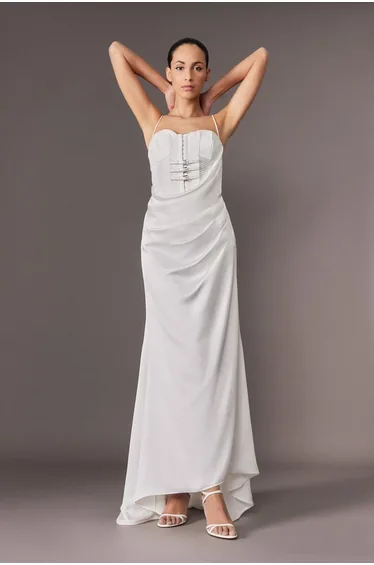 Archive Collection - Tailored Satin Drape Corset Fishtail Maxi Dress
