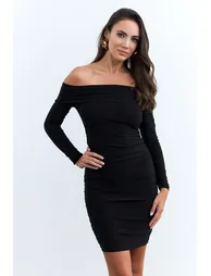 Women's Black Draped Degaje Mini Dress - 5