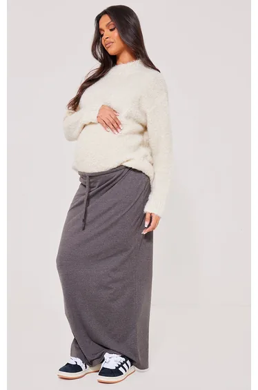 Maternity Charcoal Tie Front Maxi Skirt