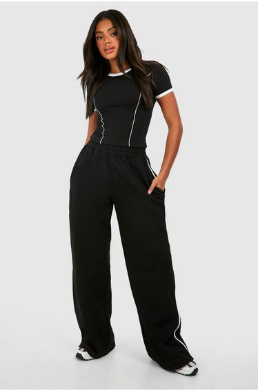 Piping Detail T-shirt And Straight Leg Jogger Set - black
