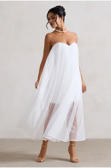 Dreamland | Ivory Sweetheart Corset Maxi Dress With Tulle Overlay