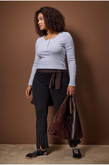 Gray Melange Camisole Knitted Plus Size Blouse