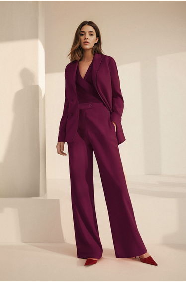 Claret Red Wide Leg Trousers