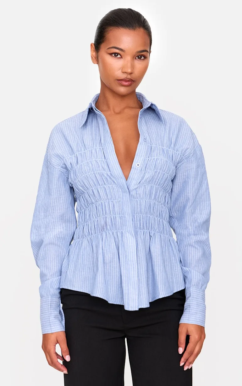 fitted striped dress shirt Buy Navy Blue Stripe Fitted Stretch Essential Long Sleeve Shirt from Next USA