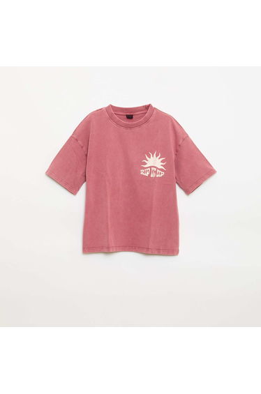 Short-sleeve message print T-shirt RED