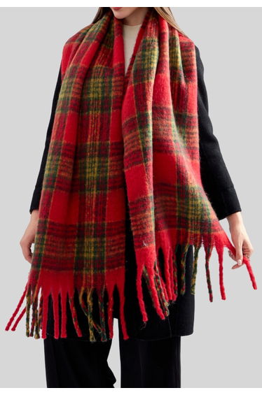 Heritage Tartan Fringe Hem Scarf in Red