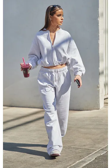 سويتشيرت قصير برباط شد بسحاب - رمادي 