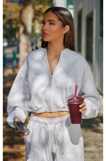 سويتشيرت قصير برباط شد بسحاب - رمادي 