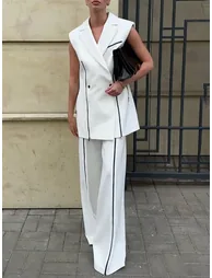 High Waisted Loose Contrast Color Solid Color Zipper Pants Trousers - 1