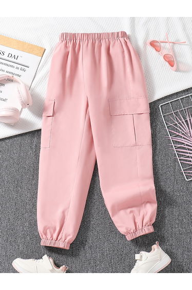 Teens Pink Solid Cargo Joggers