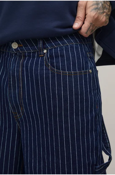 Tall Pinstripe Denim Baggy Carpenter Jeans - indigo