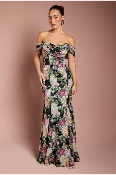 Floral Bardot Maxi Dress