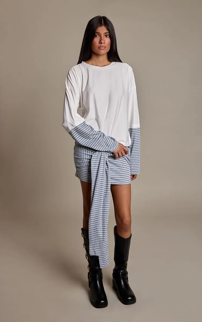 Grey Jersey Stripe Contrast Shift Dress - 2