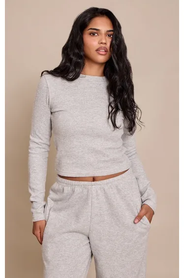 Petite Grey Marl Super Soft Fitted Long Sleeve Top