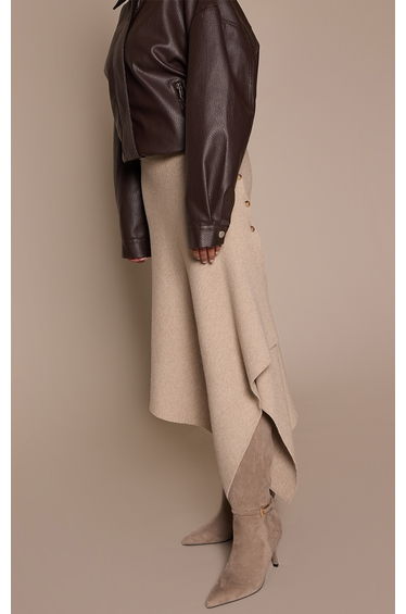 Mushroom Faux Suede Buckled Knee High Stiletto Heeled Boot