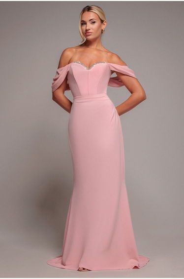 Off The Shoulder Draped Sleeve Maxi Dress With Diamante Neckline