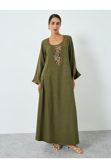 Green Embroidered A-Line Jalabiya