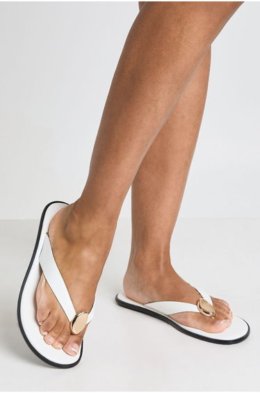 Hardware Detail Flip Flops - white