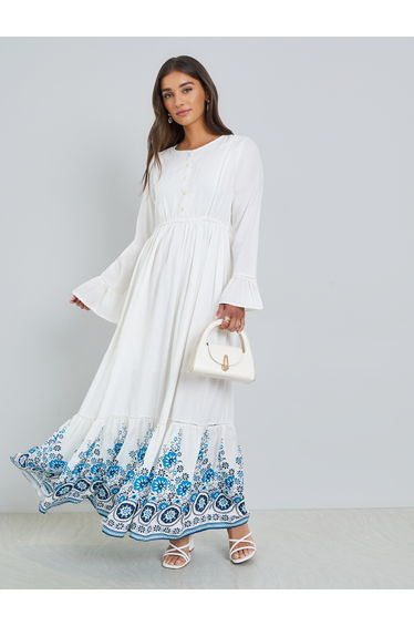 Women Off-White Floral Print A-Line Maxi Dress
