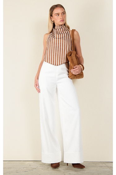 Chestnut Cotton Look Striped Halterneck Top