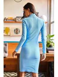 Women's Baby Blue High Neck Zippered Camisole Dress - 2