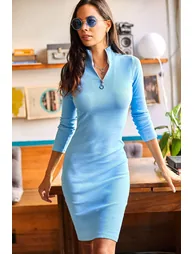 Women's Baby Blue High Neck Zippered Camisole Dress