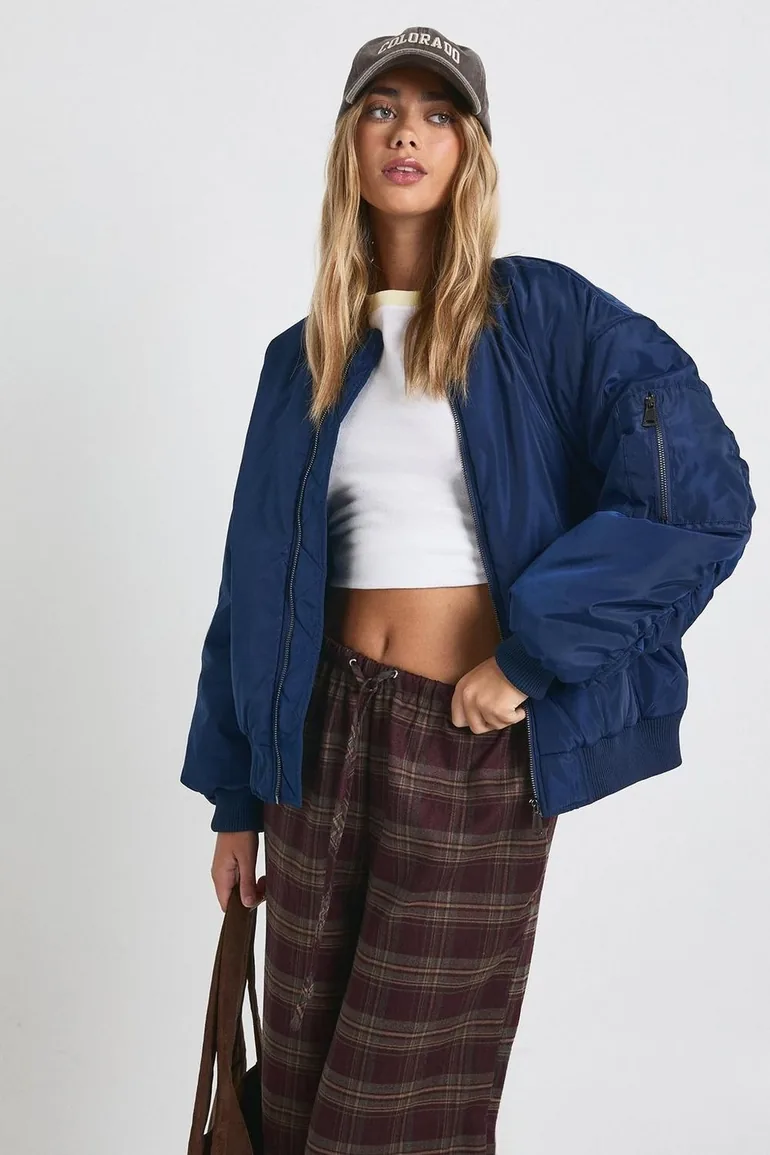 Oversized Bomber Jacket - navy