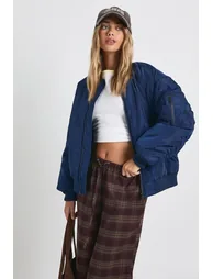 Oversized Bomber Jacket - navy