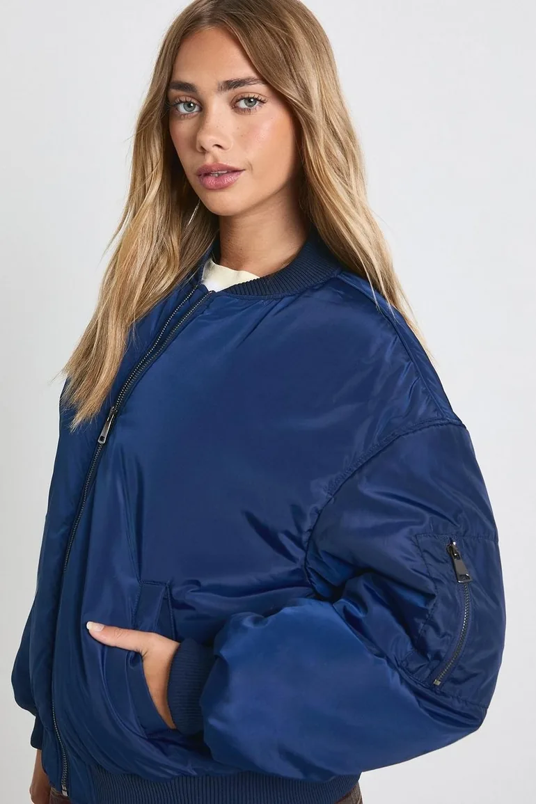 Oversized Bomber Jacket - navy - 3