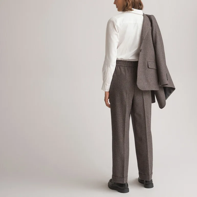 Checked Wide Leg Trousers in Recycled Wool Mix, Length 27.5" - 3