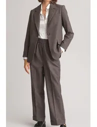 Checked Wide Leg Trousers in Recycled Wool Mix, Length 27.5"