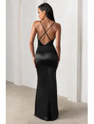 فستان ساتان ماكسي بتصميم خلفي متقاطع بياقة منسدلة - 1