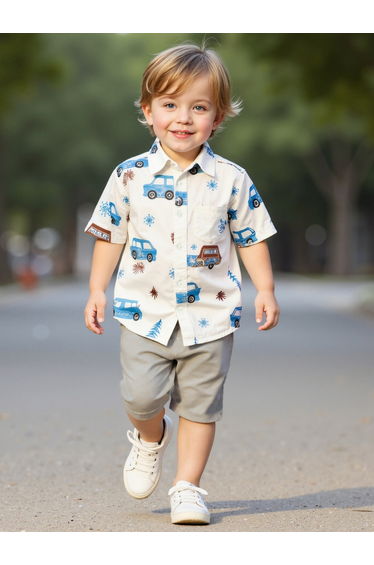 Boys Graphic Print Shirt and Shorts Set