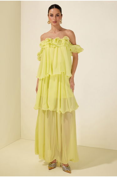 Off Shoulder Ruffle Maxi Dress