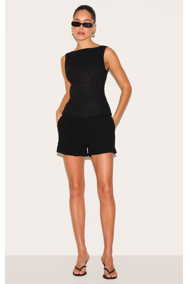 Black Tailored Cotton Shorts