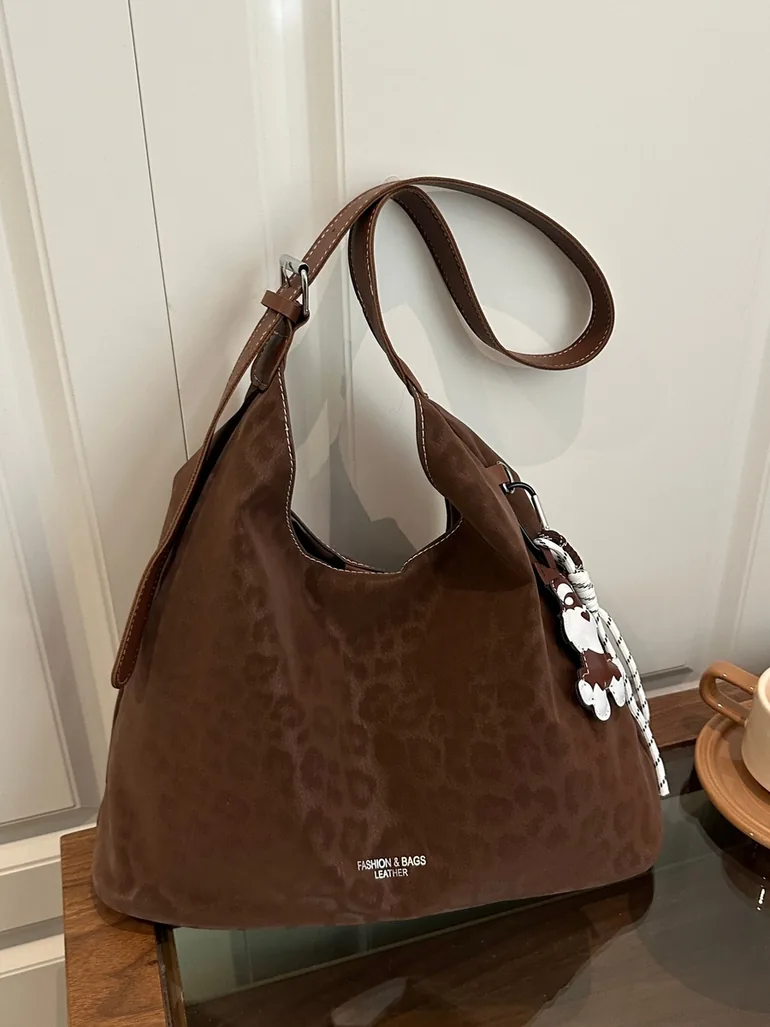 Coffee Brown Leopard Print Shoulder Bag - 4