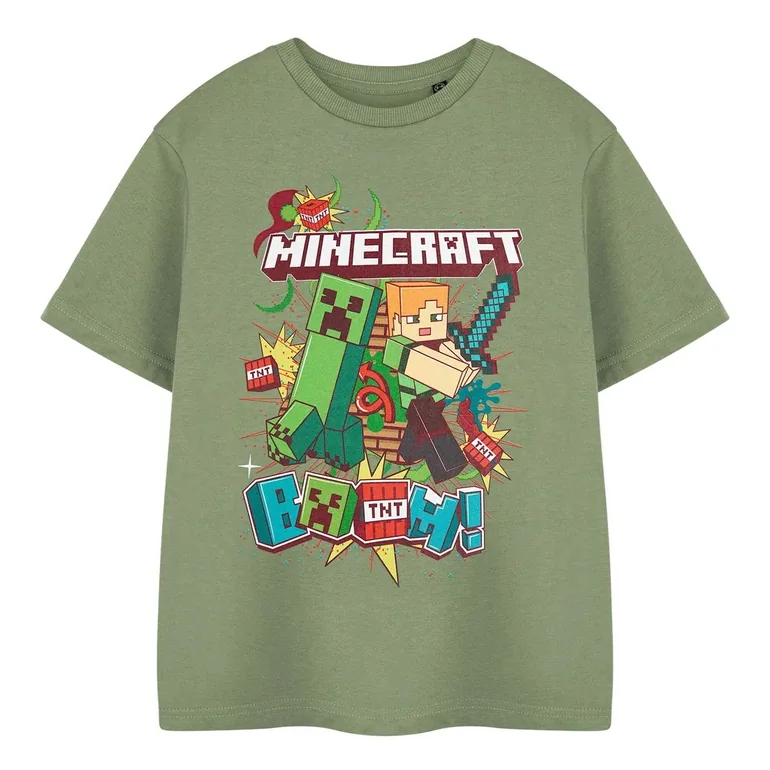 Minecraft Boys Boom Cotton T-Shirt - Green