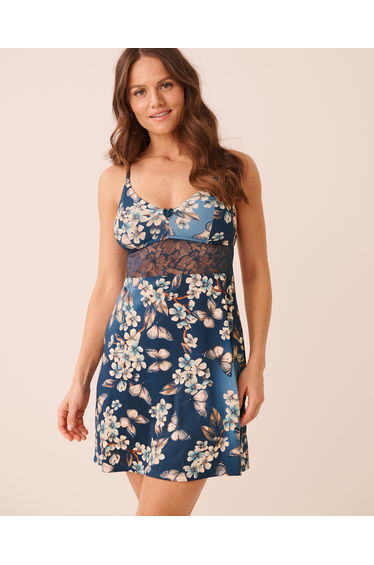 Butterfly Garden Print Lace Trim Nightie